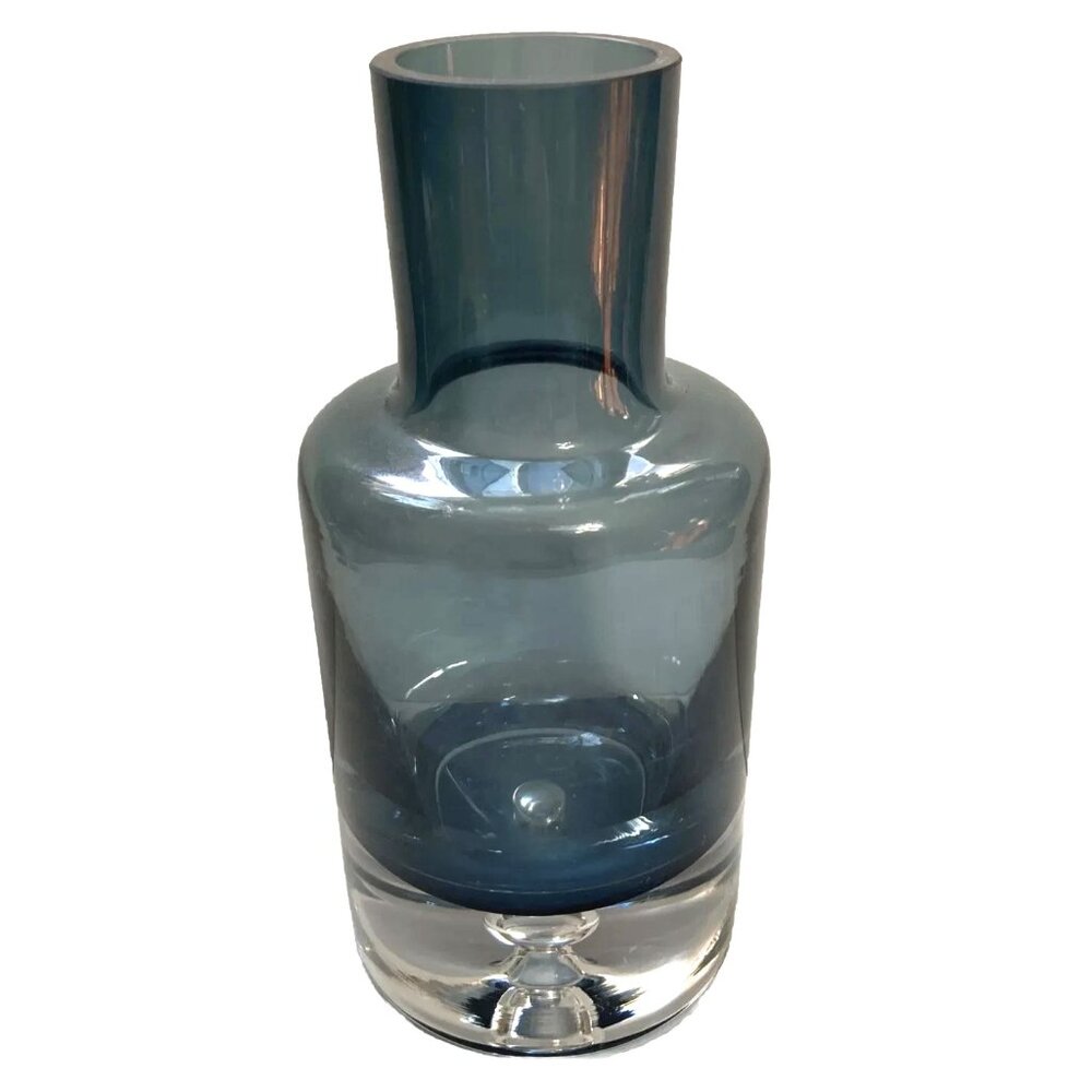 KROSNO POLAND Vintage Smoke Blue Gray Glass European Crystal Decanter Art Glass